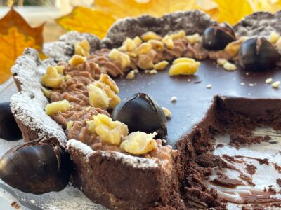 Tartă de ciocolată, cafea și cremă de castane detaliu