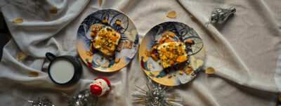 Brioche cu coajă de portocală confiată și fistic